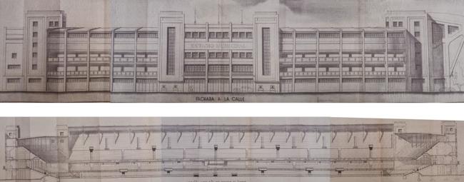 Plano exterior e interior del Estadio La Puentecilla. 1955. Archivo Municipal de León.