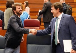 El presidente de la Junta Alfonso Fernández Mañueco junto al vicepresidente de la Junta Juan García Gallardo en el Pleno de las Cortes.