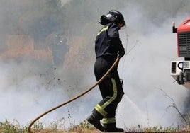 Un bombero extingue el fuego en una imagen de archivo.