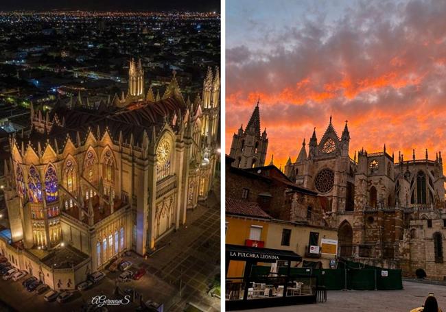 Catedral de León México a la izquierda y Catedral de León España a la derecha.