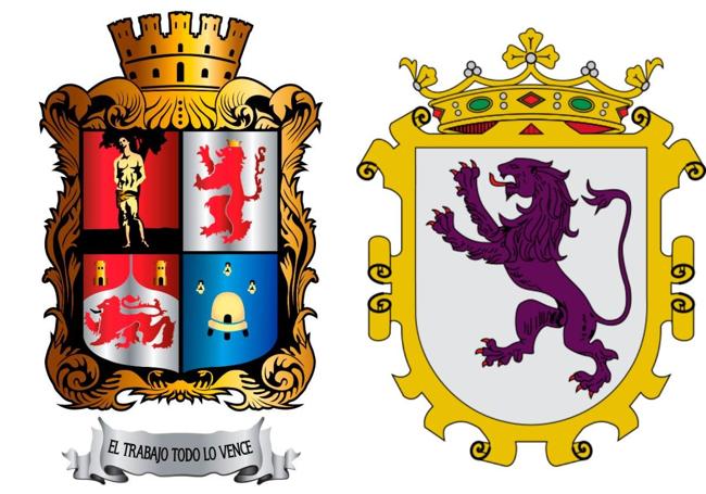 Escudo de León Mexico (izquierda) y León España (derecha).