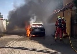 Extinción del incendio del vehículo.