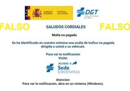 Imagen de la falsa multa de la DGT que circula por internet.