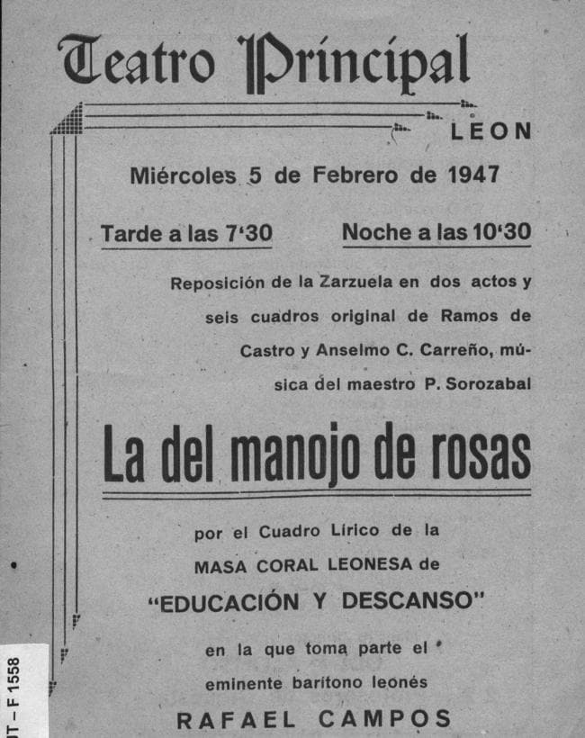 Programa del teatro Principal de la función «La del manojo de rosas».