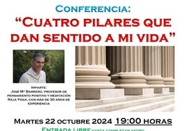 Cartel anunciador de la conferencia de Brahma Kumaris.