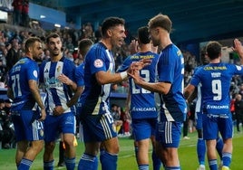 Celebración del primer tanto del partido