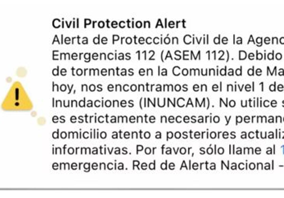 Ejemplo de alerta de Emergencias.