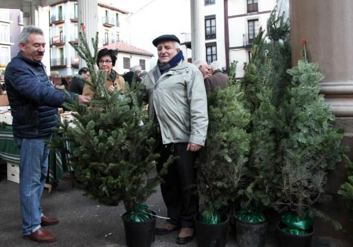 Puesto de venta de abetos naturales.