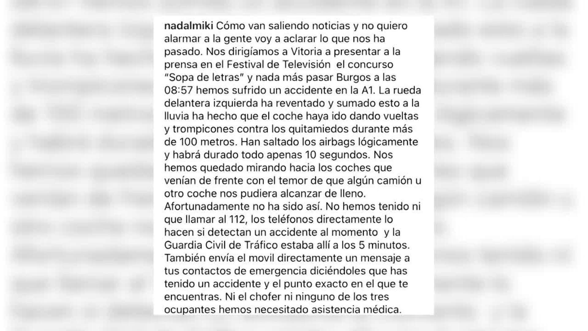 Miki Nadal sufre un accidente de tráfico