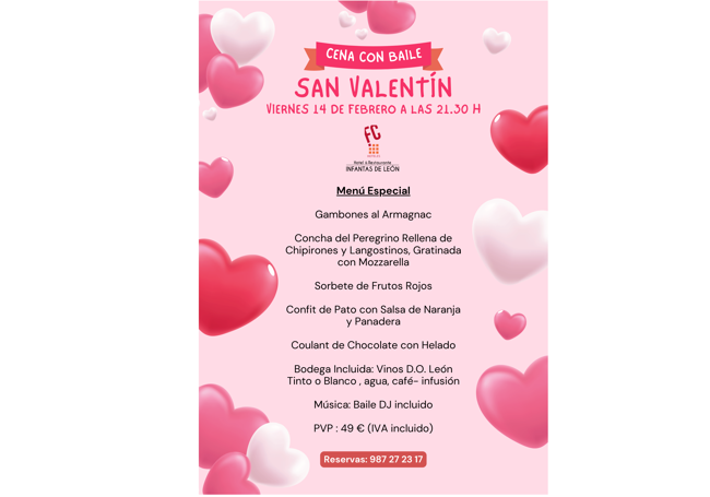 Menú cena San Valentín en el Hotel Infantas de León