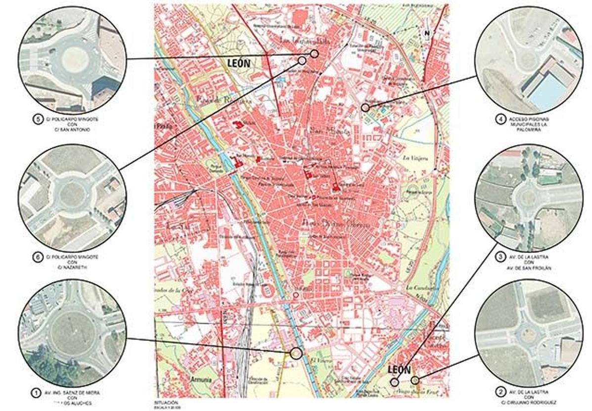 Mapa con las rotondas de León.