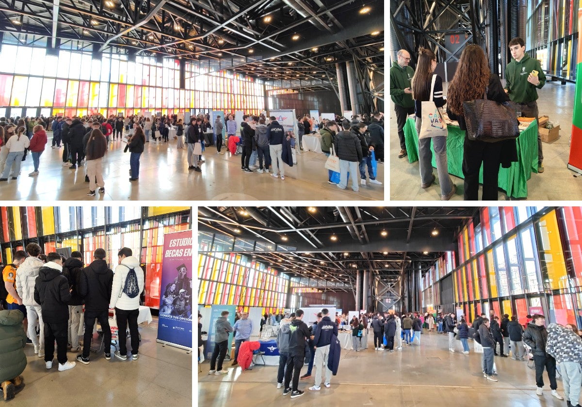 Centenares de jóvenes buscan información para su futuro académico en el Palacio de Exposiciones y Congresos de León.