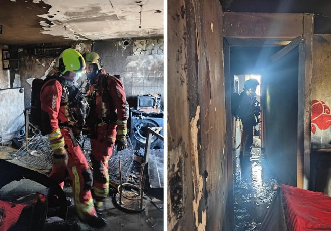 El interior de la vivienda que ha sufrido un incendio una vez que el fuego ha sido extinguido.