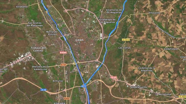 Imagen antes - El Bernesga y el Torio en sus mapas de riesgo tomando como base 10 o 500 años.