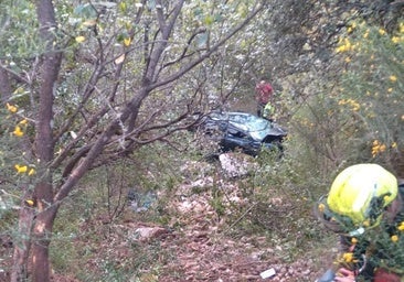 Un herido grave al despeñarse 60 metros con su coche desde una carretera en León