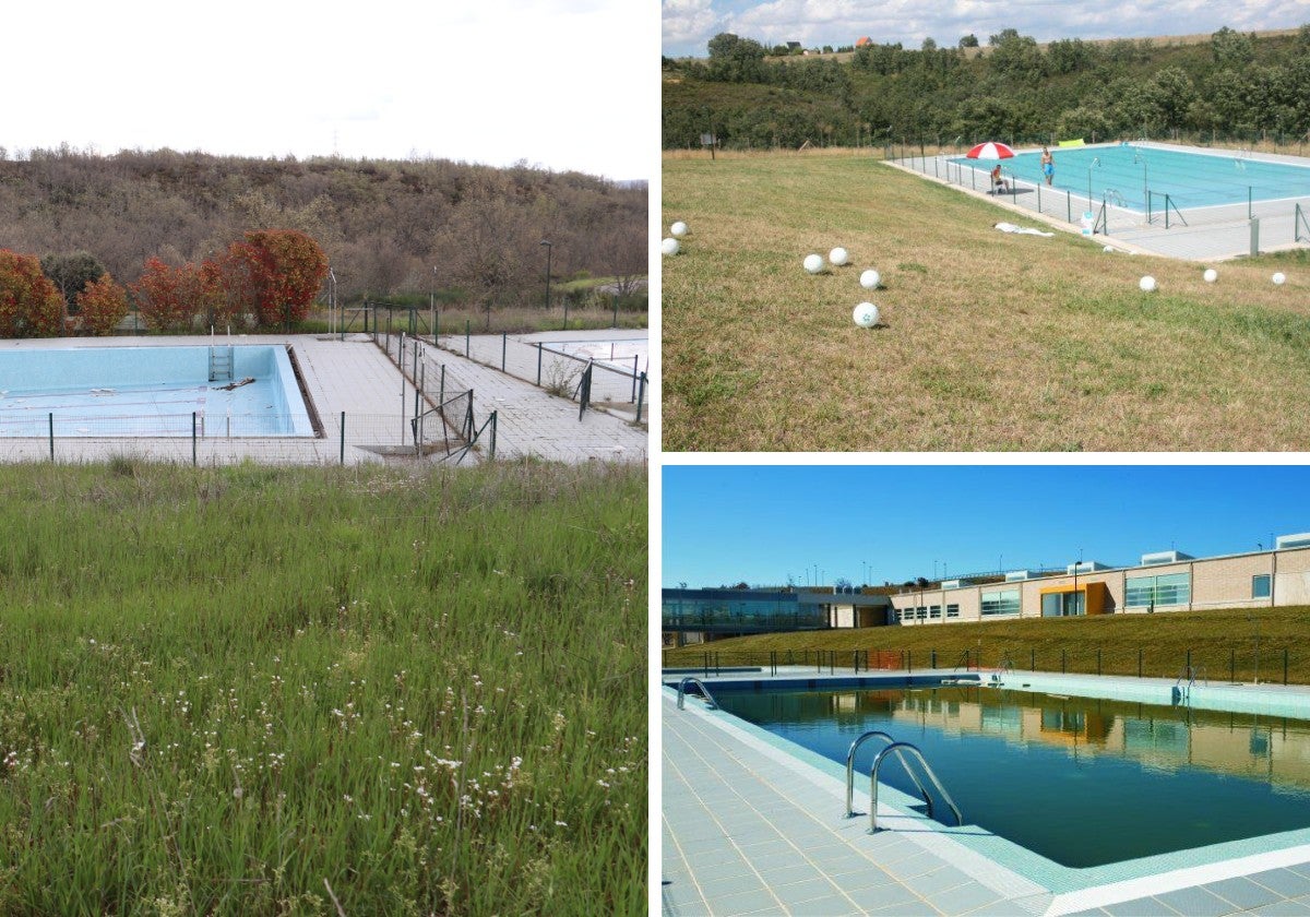Estado actual de las piscinas (a la izquierda) y en sus primeros años (a la derecha).