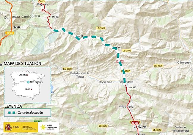 Tramo de la N-630 afectado.