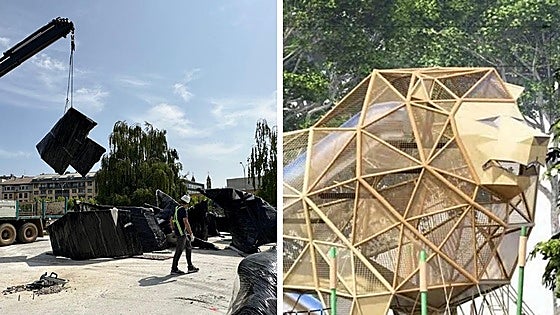 Arranca el montaje del león gigante de más de seis metros de altura en la capital