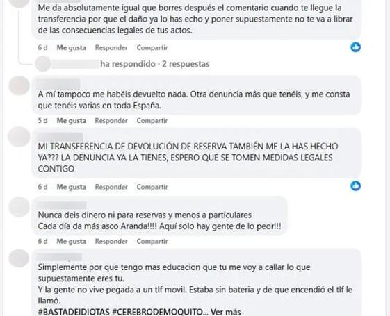 Capturas del grupo de Facebook donde los afectados reclaman a una de las supuestas estafadoras su dinero.
