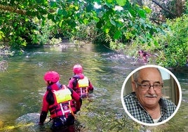 Los Bomberos de León rastrean en el río en búsqueda de Pepe 'el Fontanero' -en el círculo-.
