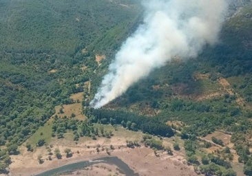 Medios aéreos controlan un incendio junto al embalse de Barrios de Luna