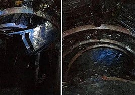 Galería clandestina del piso sexto descubierta por la Brigada de Salvamento Minero.