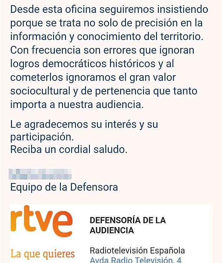 Imagen secundaria 2 - La carta de respuesta de la Defensora de la Audiencia de Tve.