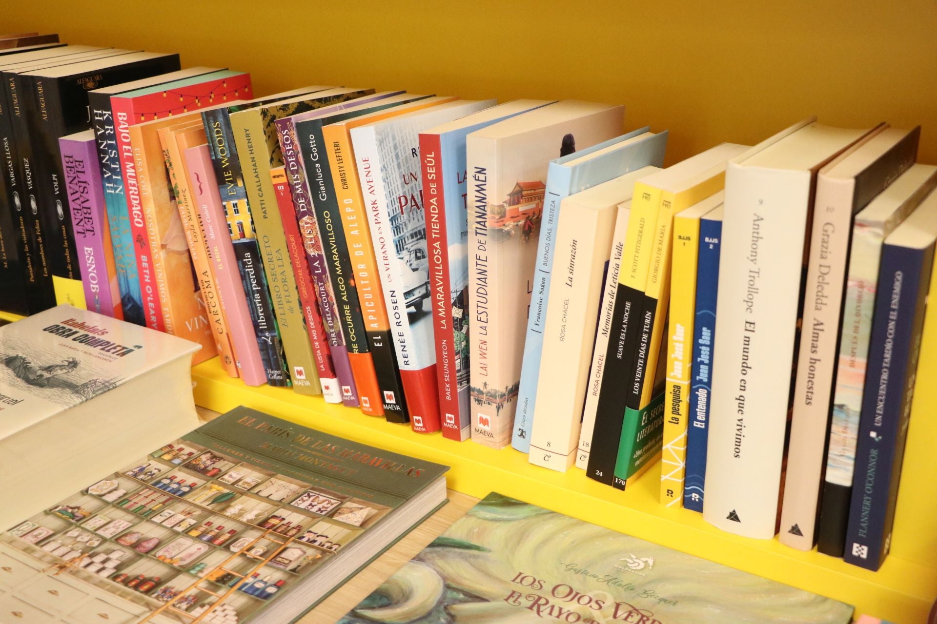 Imagen de varios libros expuesto en la librería Literatessen de David Lera.