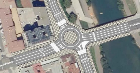 Imagen después - Antes y después de la zona donde se observa que varios árboles desaparecen en el paseo de Salamanca«bajo» el trazado de la nueva rotonda.