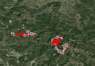Extensión de los incendios de Yeres y Llamas de la Cabrera.
