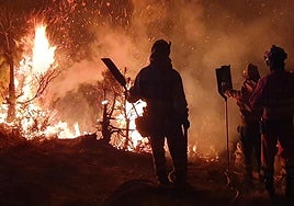 Efectivos de la UME en la lucha contra el fuego en León.