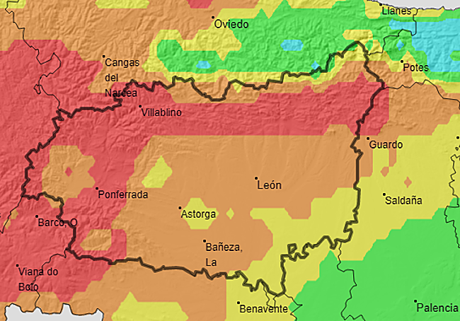 Mapa de riesgo de incendios para el sábado 23 de agosto publicado por Aemet el viernes 22 de agosto.