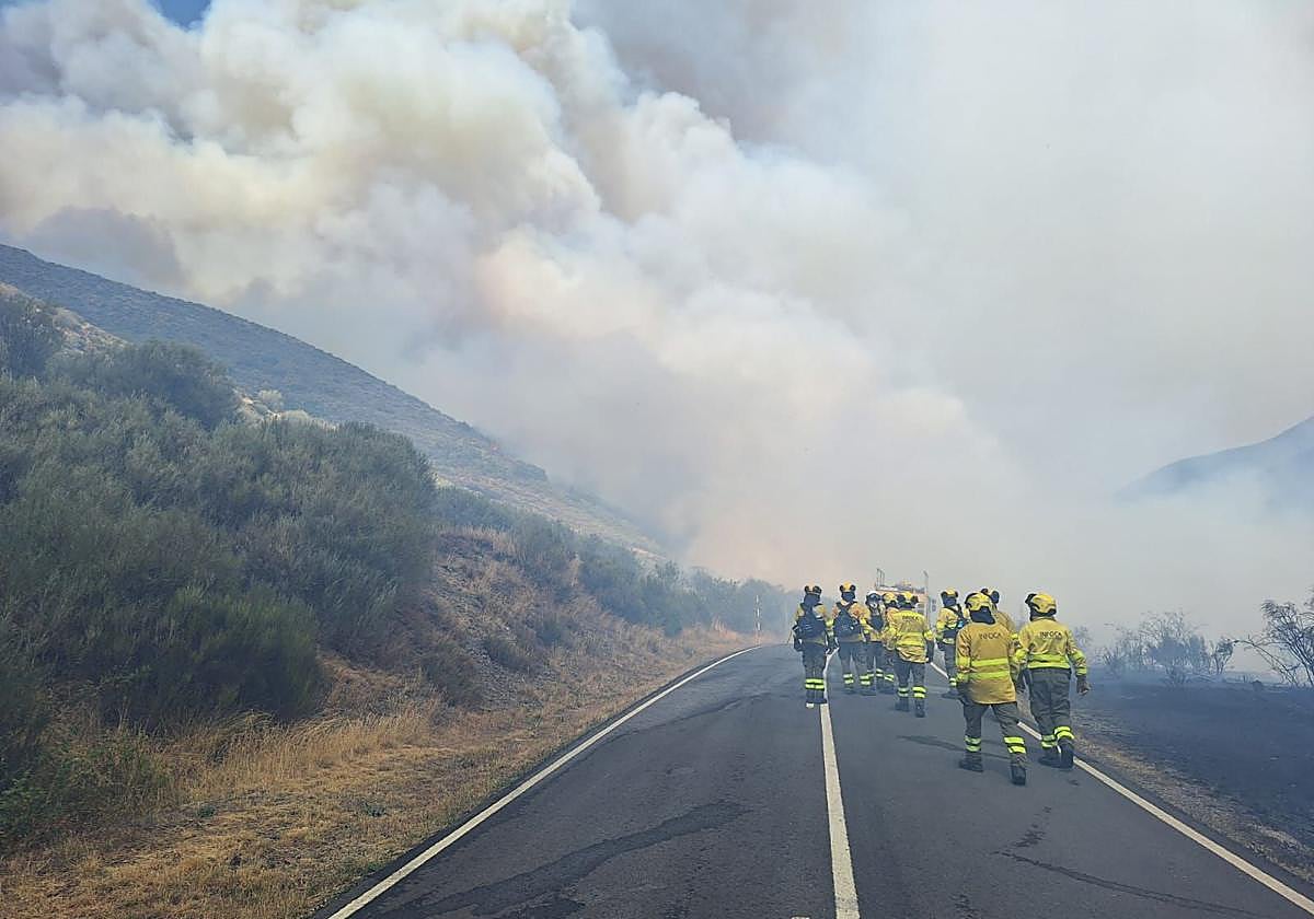 Bomberos de Andalucía en el incendio de Barniedo de la Reina.