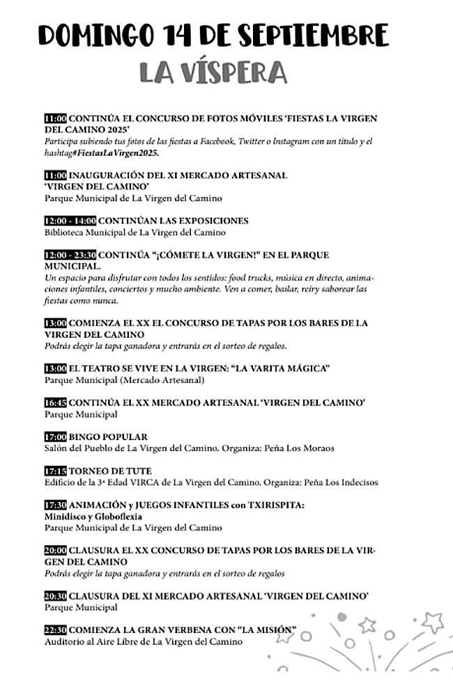 Programación domingo 14 fiestas de La Virgen del Camino