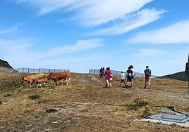 Varios senderistas en el puerto de San Isidro de León.