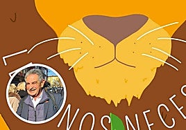 Cartel del evento y, en pequeño, Revilla en una visita a León.