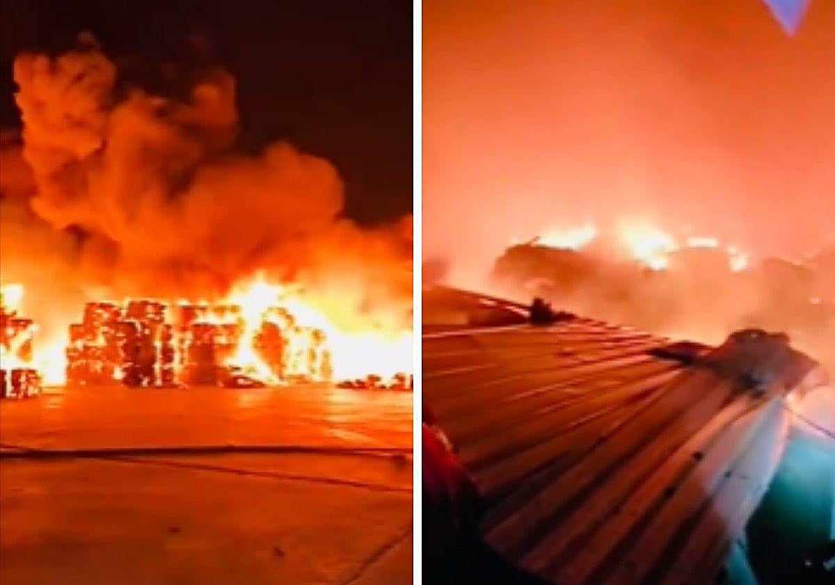 Incendio en la nave de reciclaje.