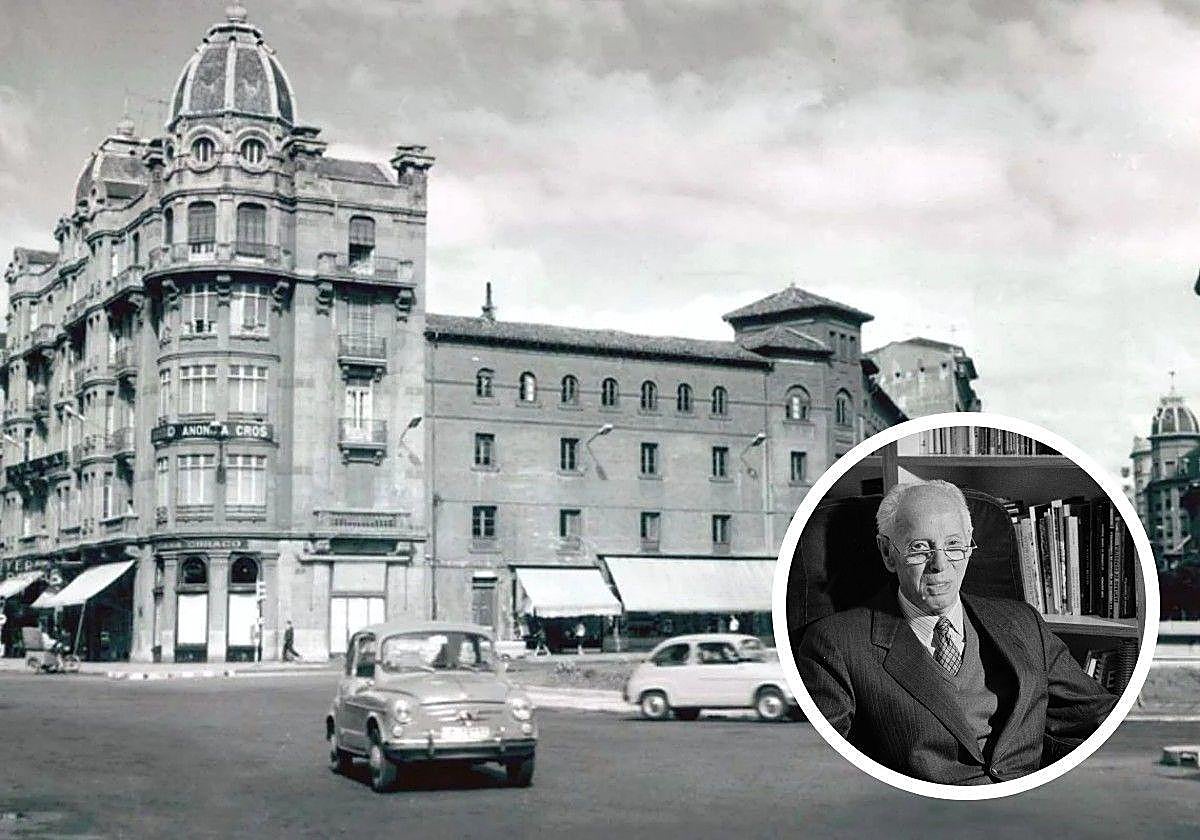 La plaza de Santo Domingo en los años 60 y, en pequeño, Jesús Pastor Pastor.