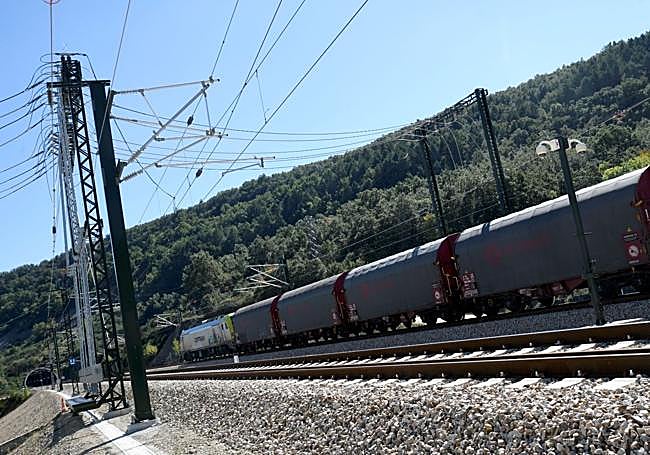 Tren adentrándose en la variante de Pajares.