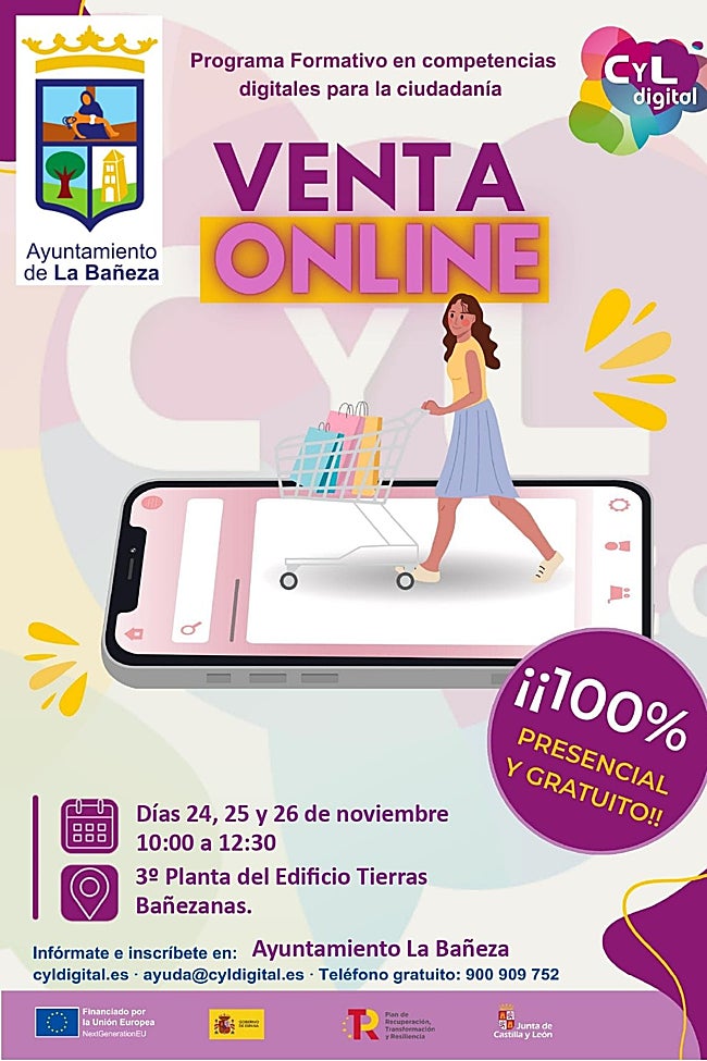 Cartel del programa formativo de competencias digitales en La Bañeza
