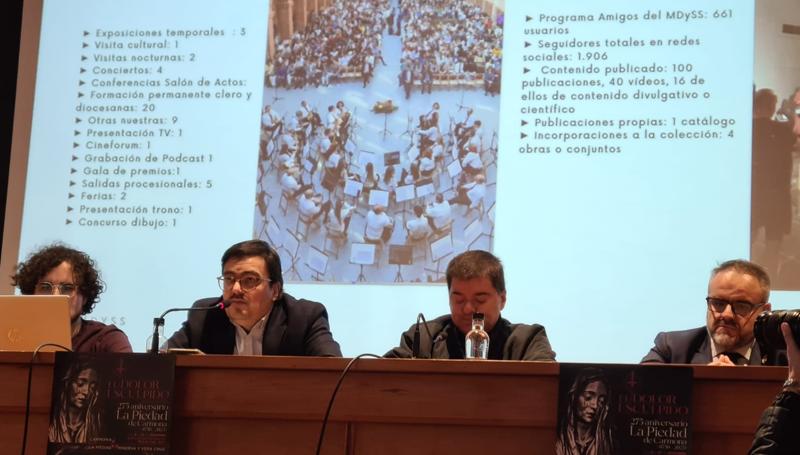 Rueda de prensa con Alejandro Grande e Iván González, directores del museo; y Luis García, presidente del patronato, y Alejandro García, abad de Minerva.