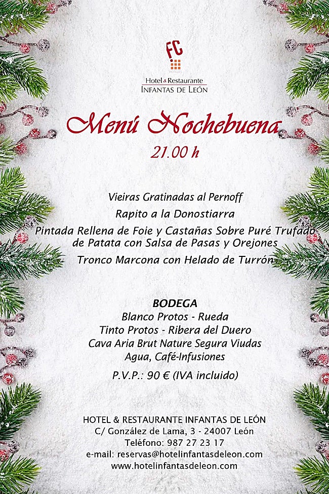 Menú de Nochebuena del Hotel Infantas de León