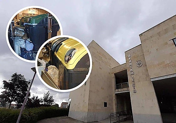 El Ayuntamiento de San Andrés y varios contenedores llenos de basura.