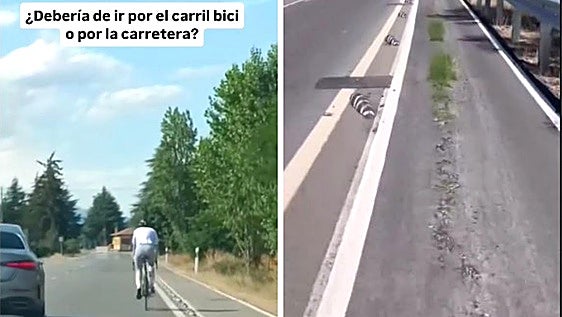 El polémico vídeo de un ciclista que circula por la carretera y el mal estado del carril bici anejo