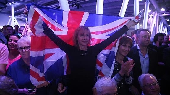 Partidarios del 'Brexit', durante un mitin en Londres.