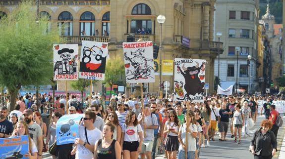 Manifestación antitaurina en la pasada Semana Grande donostiarra.