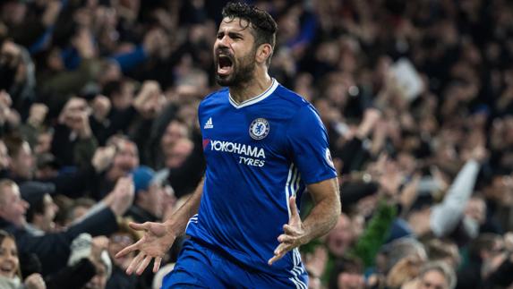 Diego Costa celebra el gol que marcó ante el Stoke City. 