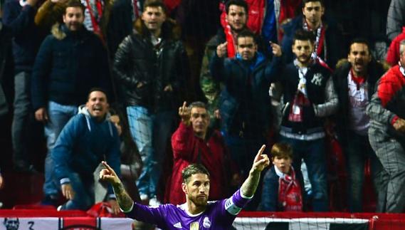 Sergio Ramos, tras marcar su gol. 