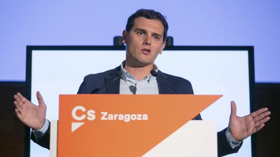 El presidente de Ciudadanos, Albert Rivera, en un acto en Zaragoza el pasado viernes. 