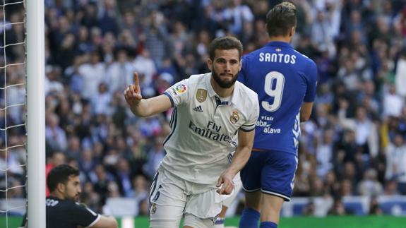 Nacho festeja su gol ante el Alavés. 